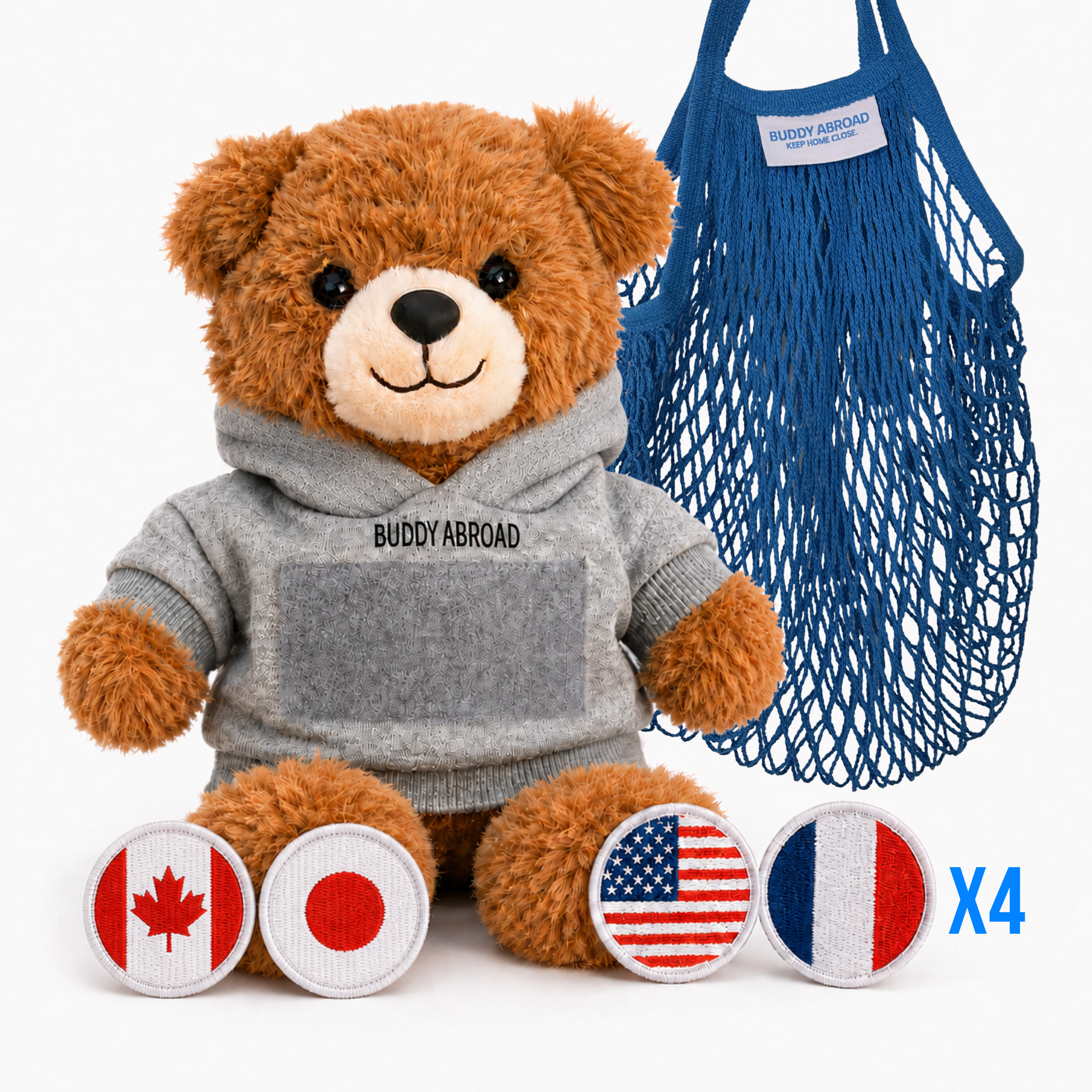 Buddy Abroad Bear + 4 Country Flags