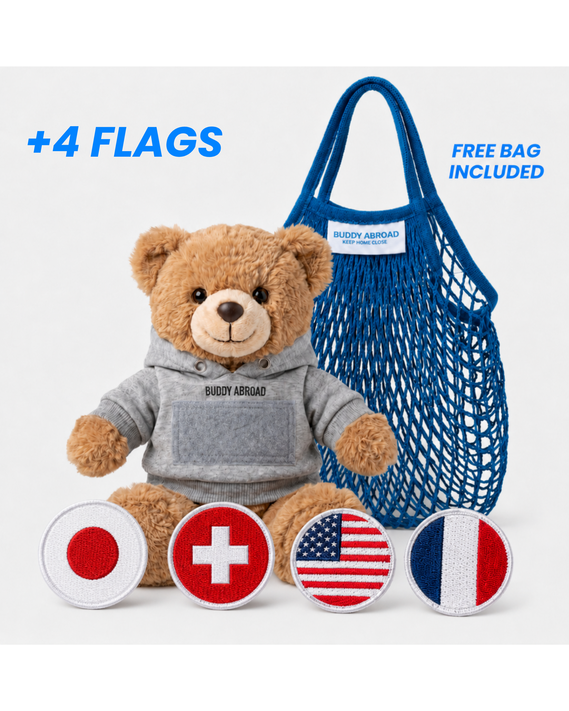 Buddy Abroad Bear + 4 Country Flags